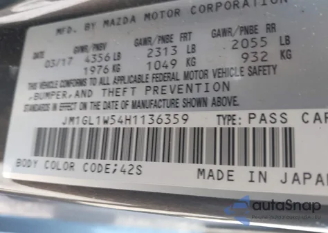 2017 Mazda Mazda6 Grand Touring из США, поврежденный, VIN JM1GL1W54H1136359